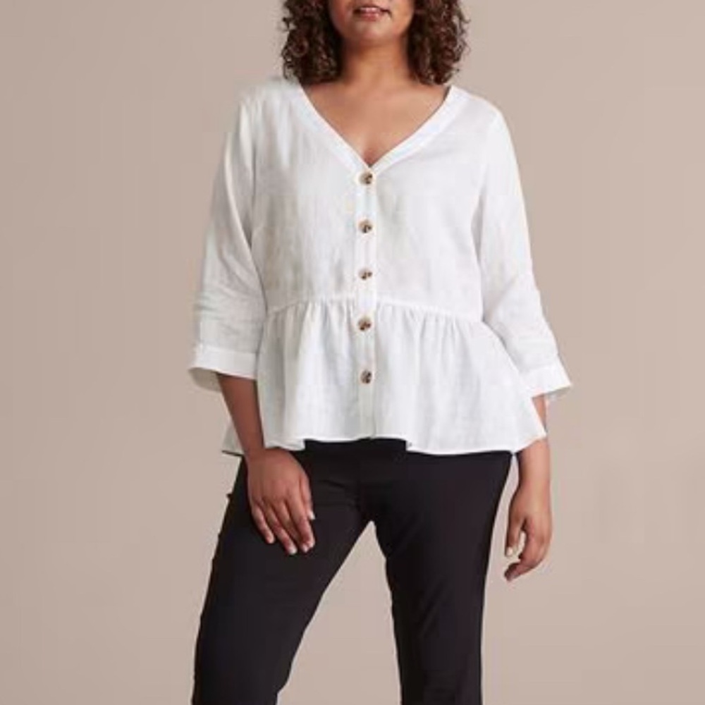 linen White Button-Down Peplum Top jacket